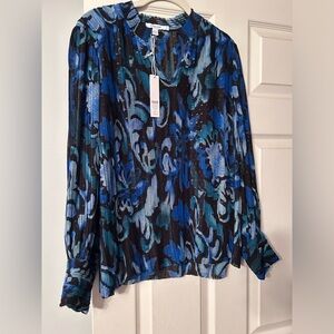Chico’s scroll express blouse in cosmic cobalt - size 2